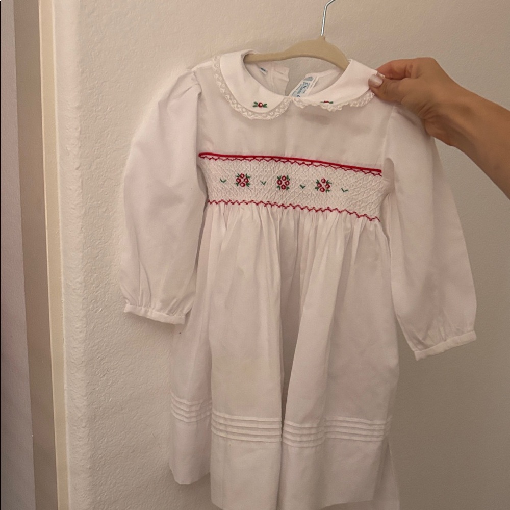 White Baby Dress with Red Embroidery